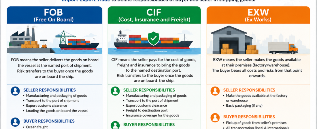 What is FOB, CIF, EXW in Import Export Trade?