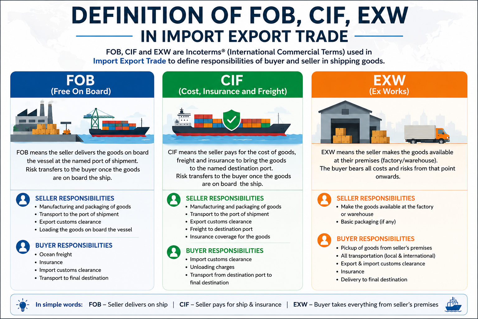 What is FOB, CIF, EXW in Import Export Trade?